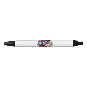 USA Flag Fireworks Patriotic Black Ink Pen