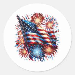 USA Flag Fireworks Patriotic Classic Round Sticker
