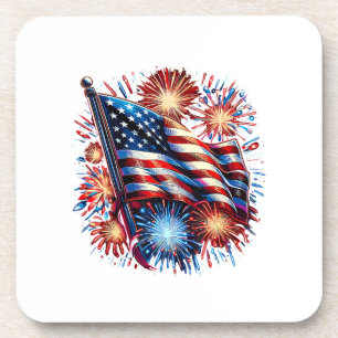 USA Flag Fireworks Patriotic Coaster