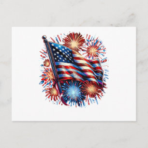 USA Flag Fireworks Patriotic Holiday Postcard