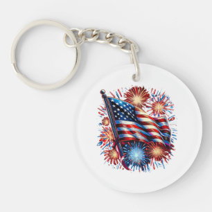 USA Flag Fireworks Patriotic Key Ring