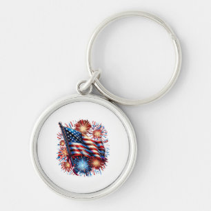 USA Flag Fireworks Patriotic Key Ring