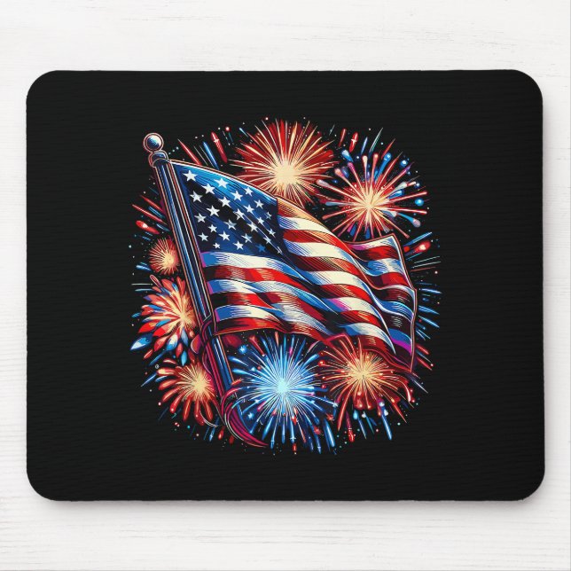 USA Flag Fireworks Patriotic Mouse Mat (Front)