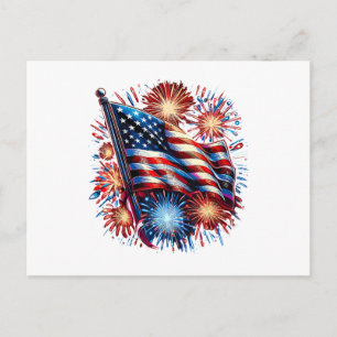 USA Flag Fireworks Patriotic Postcard