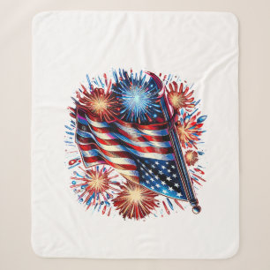 USA Flag Fireworks Patriotic Sherpa Blanket