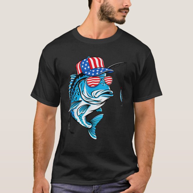 USA Flag Fisherman American Fishing Lover Fish 4th T-Shirt (Front)