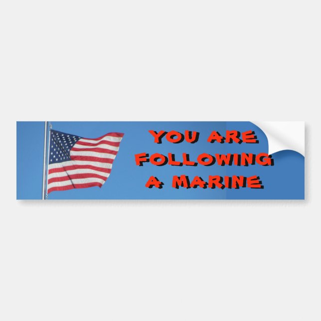 USA Flag  Following a Marine Bumper Sticker (Front)