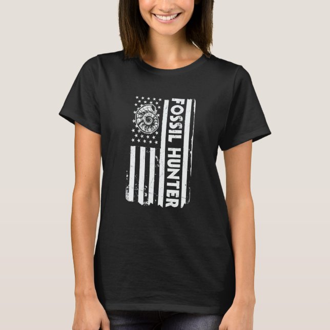 USA Flag Fossil Hunter America Fossil Hunting T-Shirt (Front)