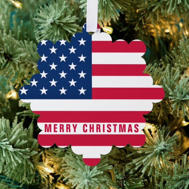 USA Flag Gift Merry Christmas Ornament Card (Insitu (Tree))