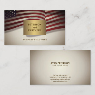 USA Flag   Gold Rectangle   Vintage Background Business Card