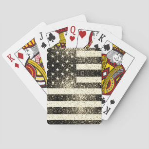 USA flag  gold sepia rustic sparkles glitters Playing Cards