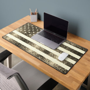 USA flag gold sepia sparkles America Desk Mat