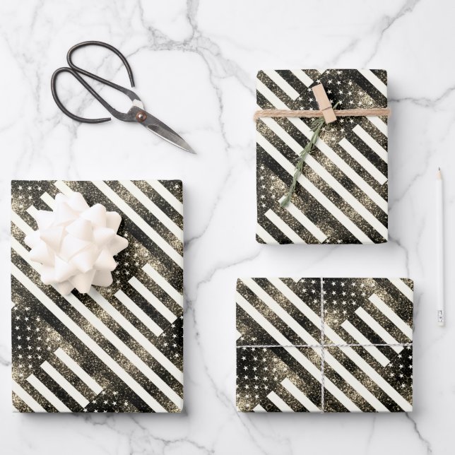 USA flag gold sepia sparkles glitters pattern Wrapping Paper Sheet (Front)