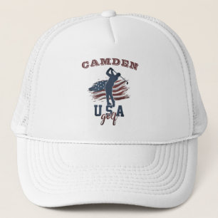 USA Flag Golf Swing Name Trucker Hat