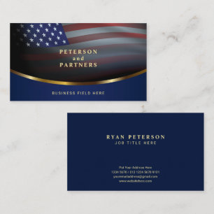 USA Flag   Gradation Concave Gold   Dark Blue Business Card