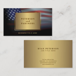 USA Flag   Gradation Gold Frame    Gold Business Card