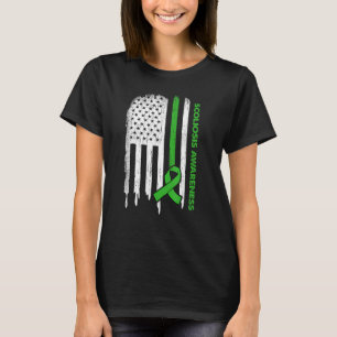 Usa Flag Green Ribbon Scoliosis Awareness T-Shirt