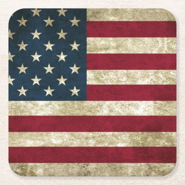USA Flag Grunge Square Paper Coaster (Front)