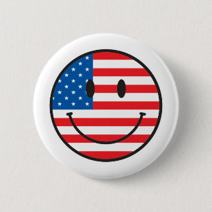 USA Flag Happy Face 6 Cm Round Badge