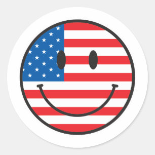 USA Flag Happy Face Classic Round Sticker