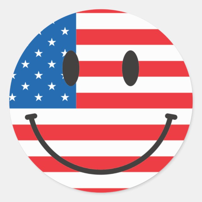 USA Flag Happy Face Classic Round Sticker (Front)