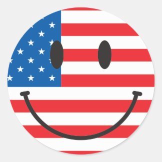 USA Flag Happy Face Classic Round Sticker