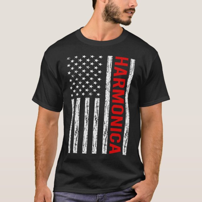 USA Flag Harmonica Mouth Organ T-Shirt (Front)