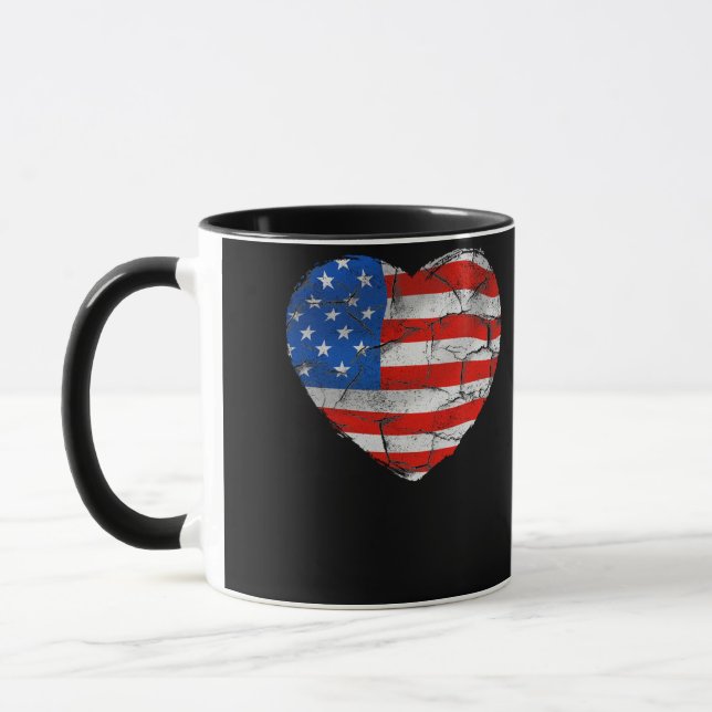 USA Flag Heart 4th July Red White Blue Stars Mug (Left)