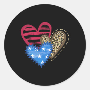 Usa Flag Heart 4th Of July Leopard Patriotic Red W Classic Round Sticker