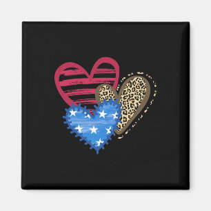 Usa Flag Heart 4th Of July Leopard Patriotic Red W Magnet