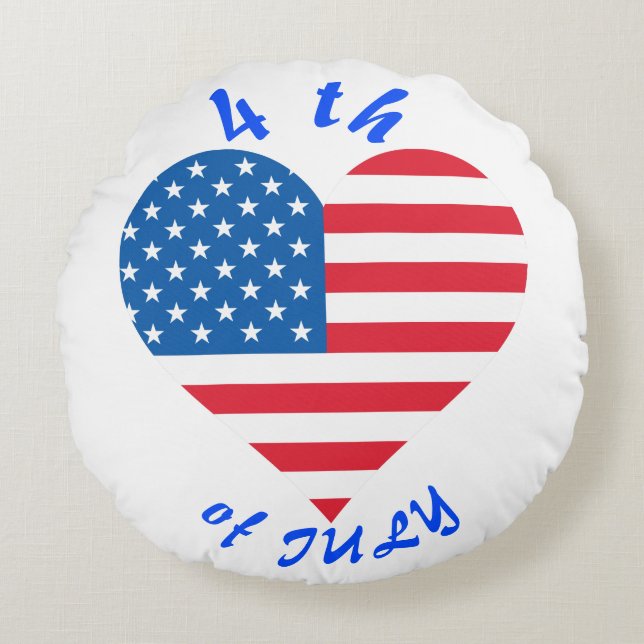 Usa Flag Heart 4th of July Throw Pillow (Front)