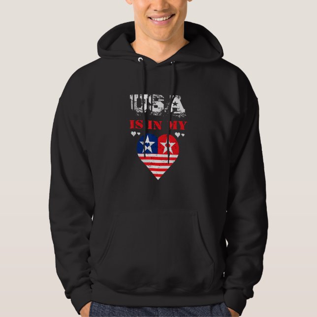 Usa Flag Heart American Patriotic Armed Forces Mem Hoodie (Front)
