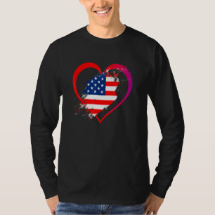 Usa Flag Heart American Patriotic Armed Forces Mem T-Shirt