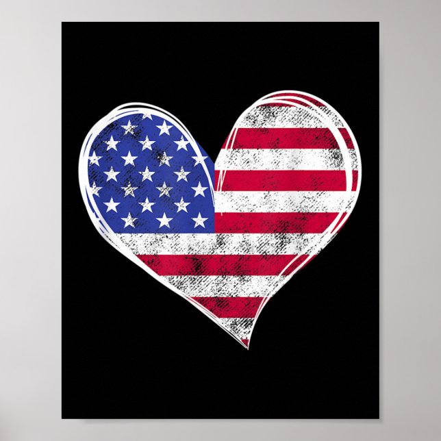 Usa Flag Heart American Patriotic Armed Forces Poster (Front)