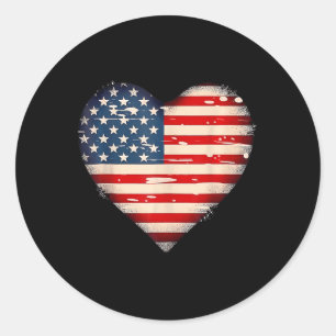 Usa Flag Heart American Patriotic Memorial Day Classic Round Sticker