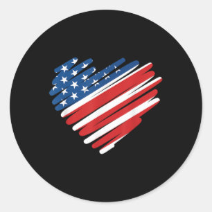 Usa Flag Heart American Patriotic Memorial Day Classic Round Sticker