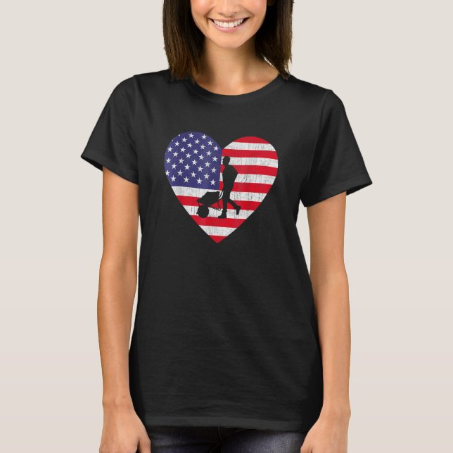 Usa Flag Heart Construction Worker 4th Of July Pat T-Shirt (Front)