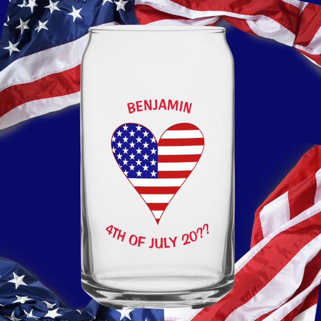 USA Flag Heart Funky Personalised Can Glass (Creator Uploaded)