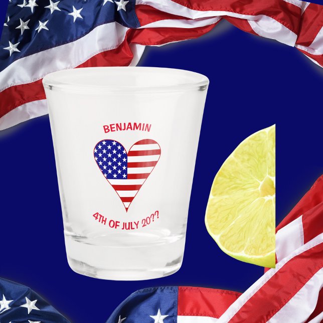 USA Flag Heart Funky Personalised Shot Glass (Creator Uploaded)