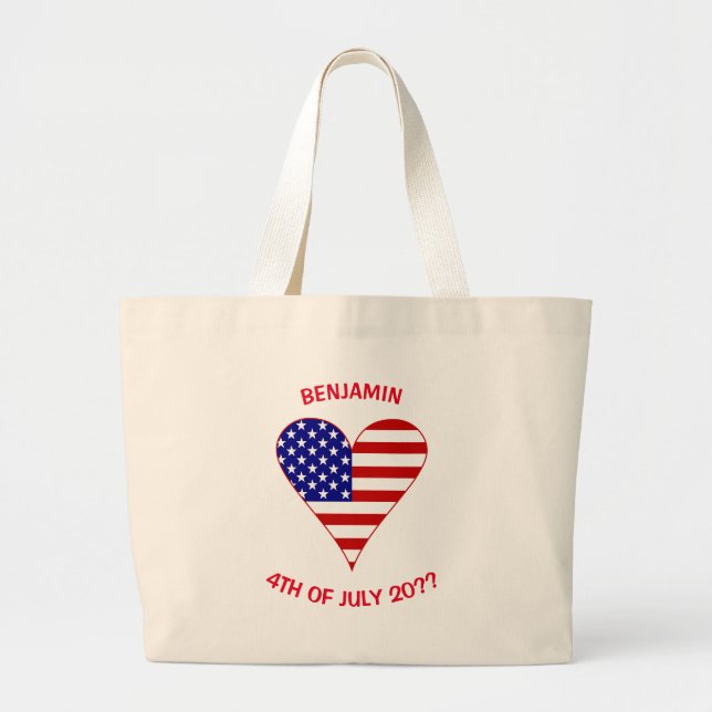 USA Flag Heart Funky Red Personalised Large Tote Bag (Front)