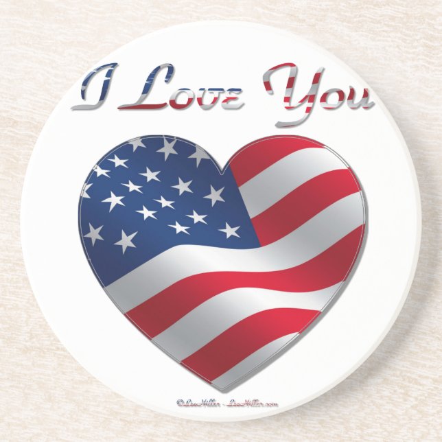 USA Flag Heart I Love You Coaster (Front)