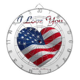USA Flag Heart I Love You Dartboard