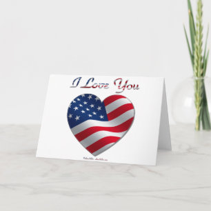 USA Flag Heart I Love You Holiday Card