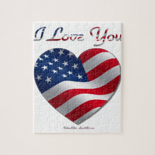 USA Flag Heart I Love You Jigsaw Puzzle