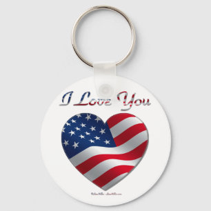 USA Flag Heart I Love You Key Ring