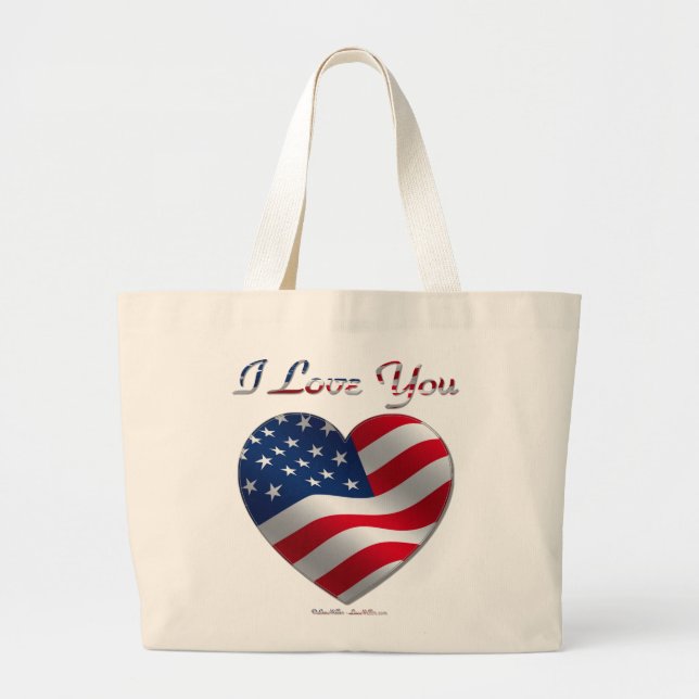 USA Flag Heart I Love You Large Tote Bag (Front)