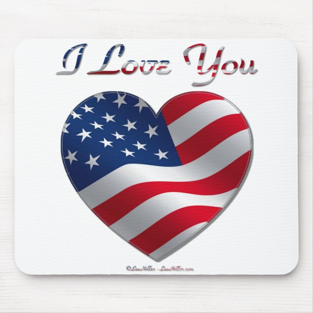 USA Flag Heart I Love You Mouse Mat (Front)