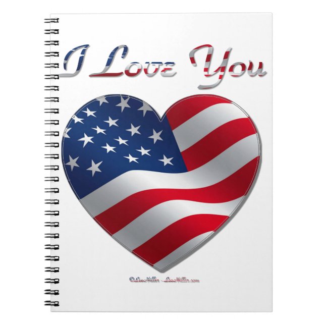 USA Flag Heart I Love You Notebook (Front)