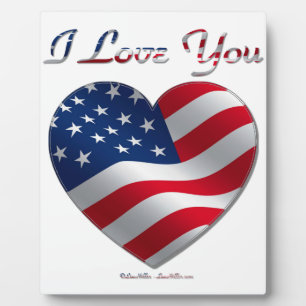USA Flag Heart I Love You Plaque