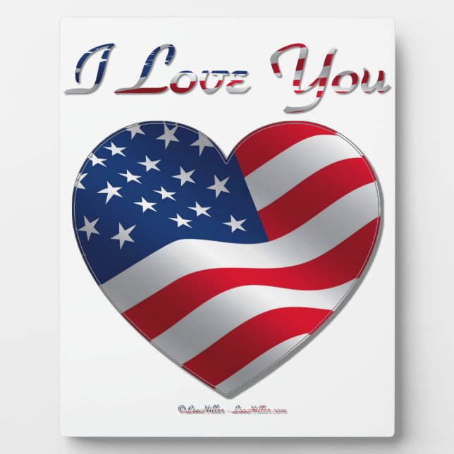 USA Flag Heart I Love You Plaque (Front)